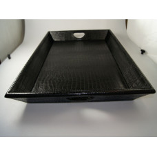 Tablett 70x50 H7.5cm croco schwarz Kunstleder