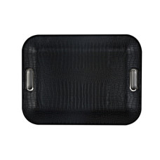 Tablett 54x39x3 croco schwarz + Metallgriffe