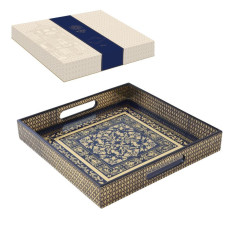 Tablett quad. 30x30 H4.5 Barock beige/blau